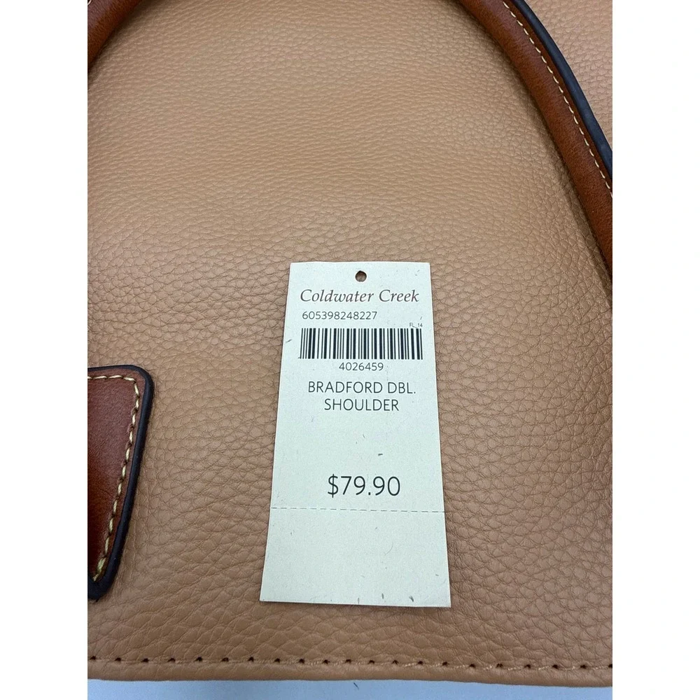 Coldwater Creek Tote Bag Faux Leather Large Tan Cognac Silver Hardware NWOT